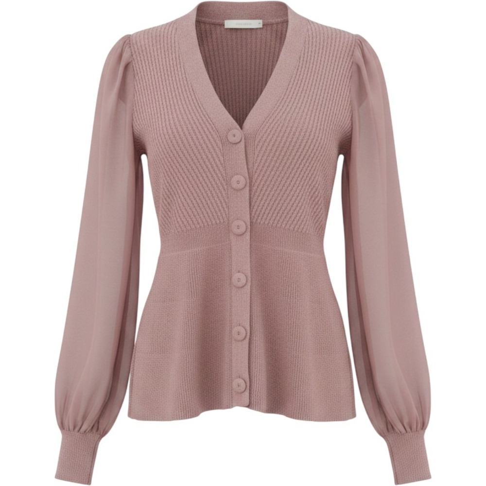 89th + Madison‎ Cardigan Women Small Pink Excellent Mixed Media Sheer Sleeve